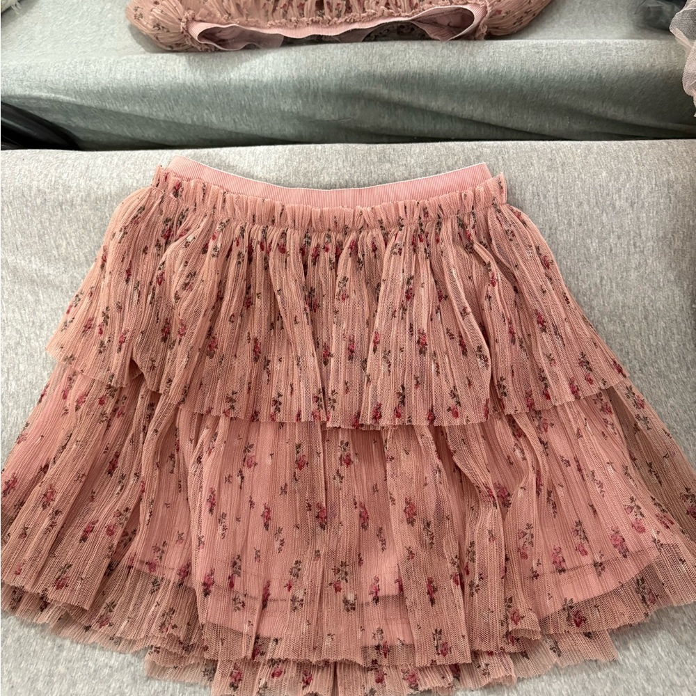 Kid Floral Pink Layered Skirt